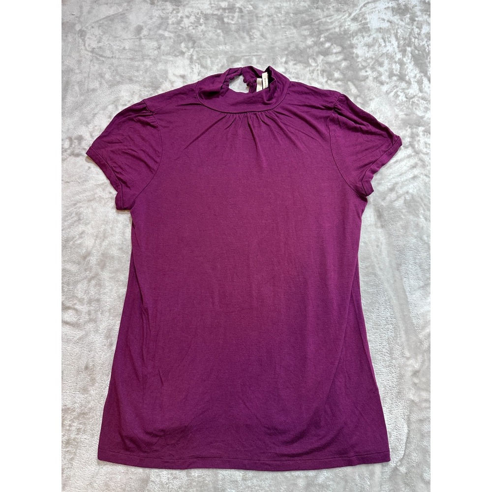 Old Navy Top Womens SIze XL Burgundy Short Sleeve Button Back Neck Stretch EUC